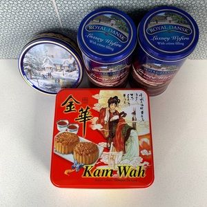 [Free If You Bundle $15+] Lot Of (4) *Empty* Cookie Tins With Lids For Repurpose